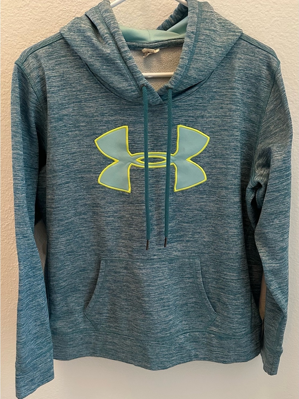 Under Armour Teal Heather Hoodie with Neon Yellow Logo